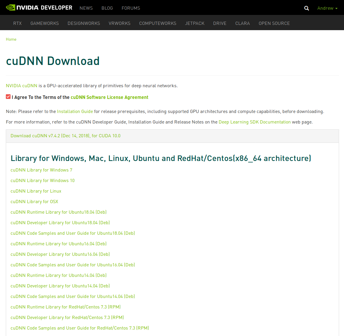 cuDNN Downloads Page